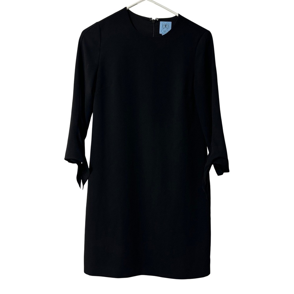 CeCe Shift Dress Womens Black Tie Cuff 3/4 Sleeve Mini 00